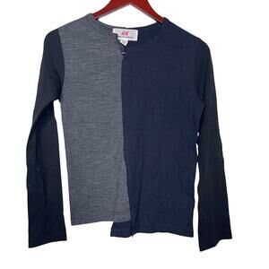 H&M Comme des Garcons navy grey color block wool pullover top XS